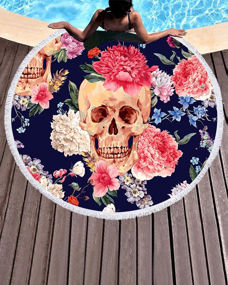 

Skull Print Tassel Pool Beach Towel Blanket(150CM*150CM, Dark blue