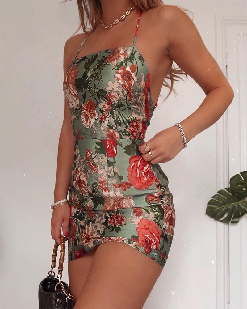 

Floral Print Bodycon Mini Dress, Green