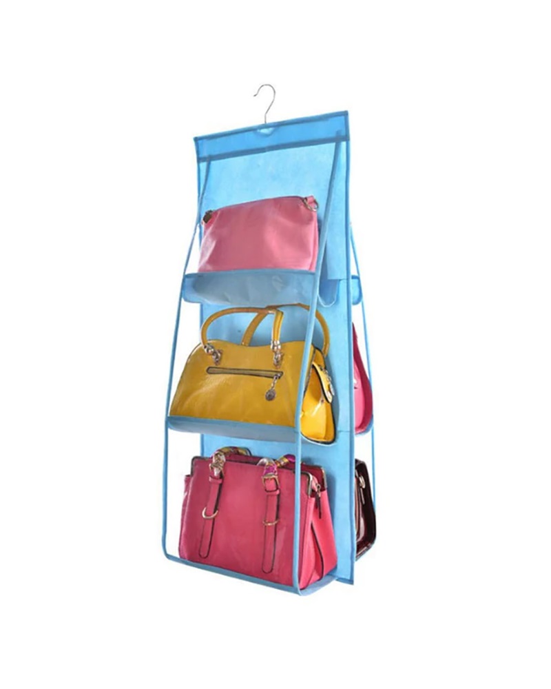 

6 Pocket Hanging Bag Organizer Wardrobe Transparent Storage Bag, Blue