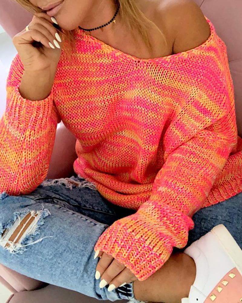 

Colorblock Long Sleeve Knit Sweater, Multicolor