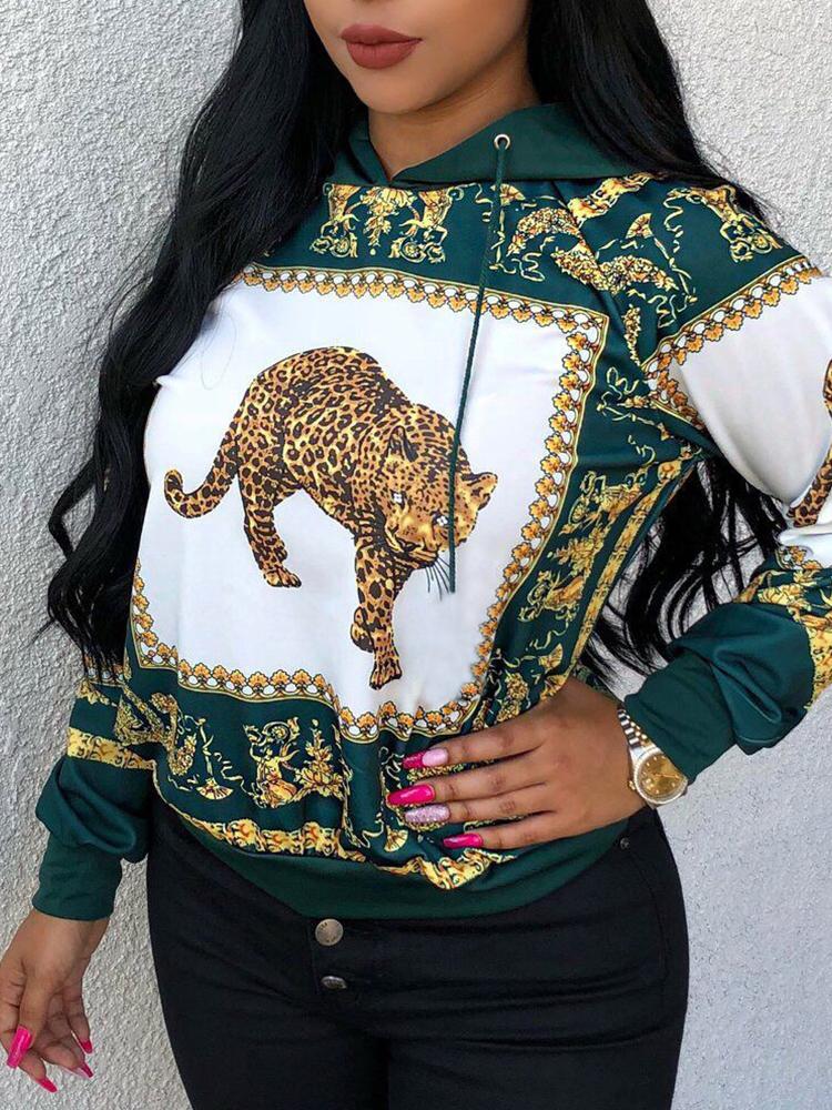 

Tiger Print Long Sleeve Casual Hoodies