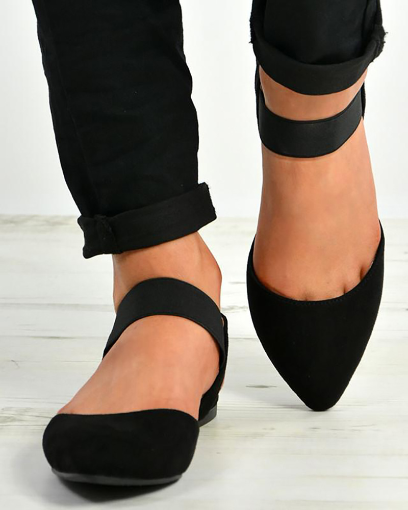 

Suede Pointed Toe Slingback Flat Shoes, Black
