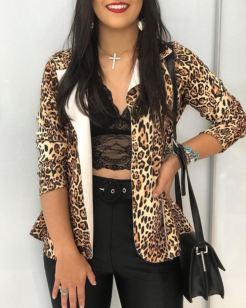

Long Sleeve Leopard Print Blazer Coat