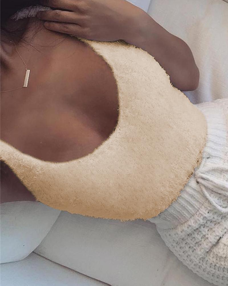 

Solid Color Knitting Sweater Camisole, Nude