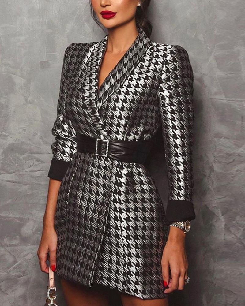 

Houndstooth Print Mini Blazer Dresss, Black