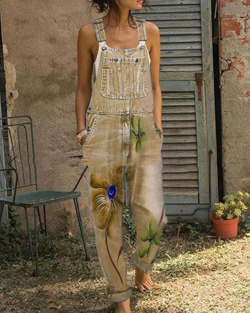 

Floral Side Pocket Overall Jumpsuit, Yellow