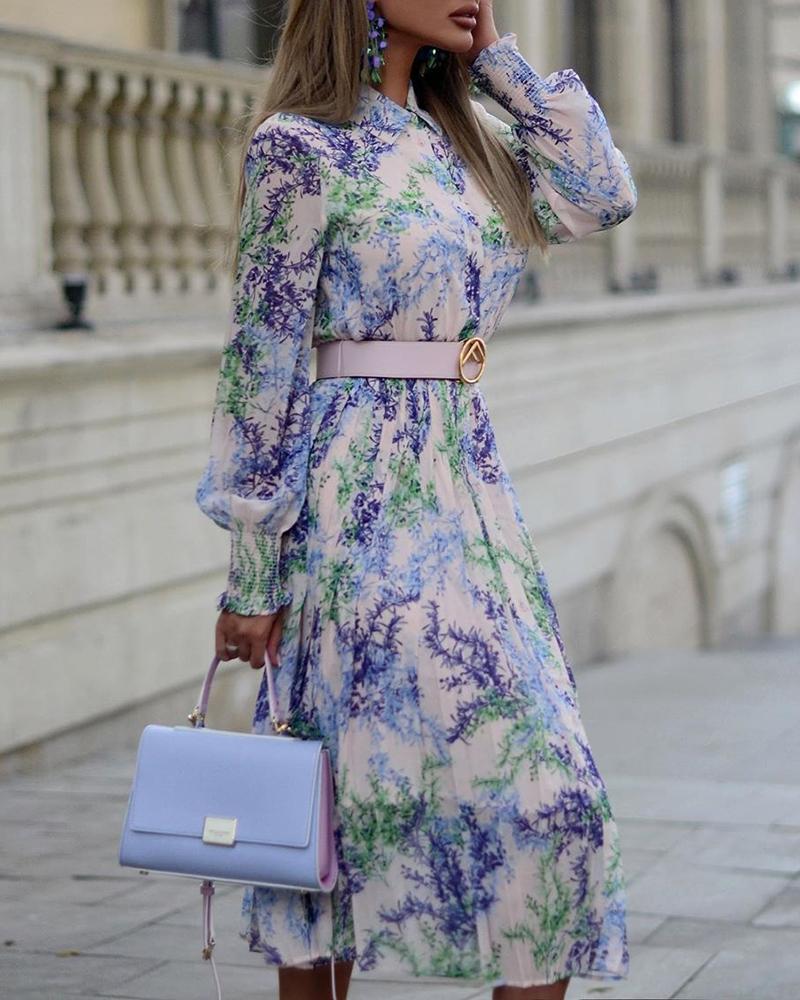 

Random Colorful Print Lantern Sleeve Shirt Dress