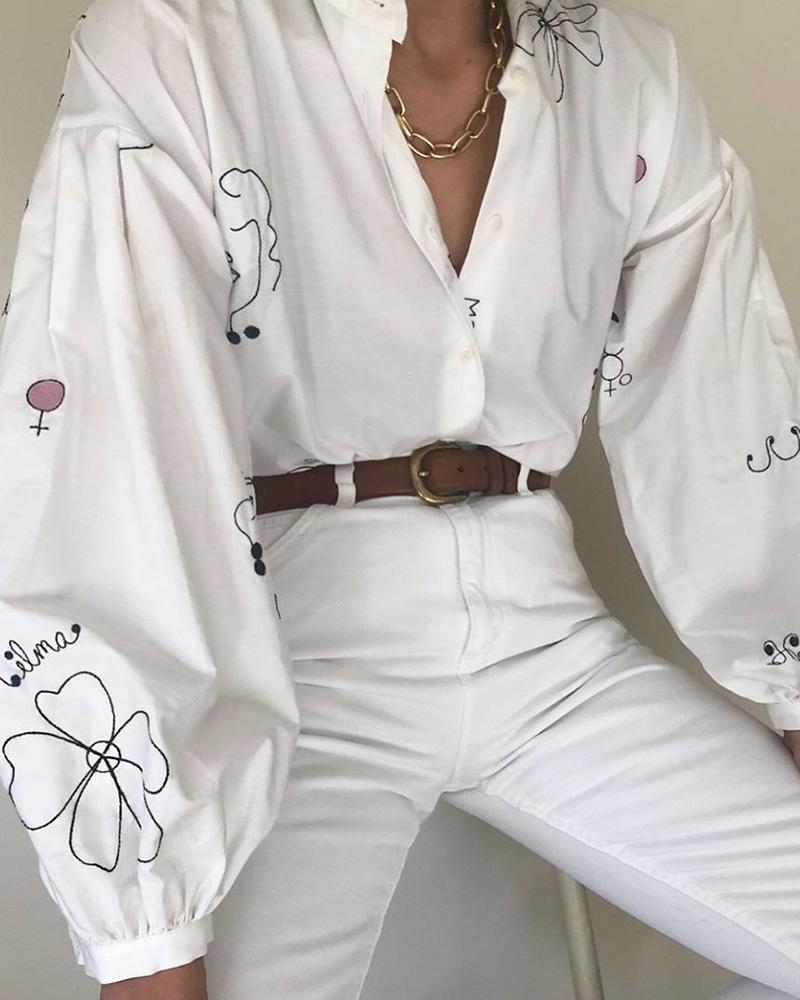 

Lantern Sleeve Casual Shirt, White