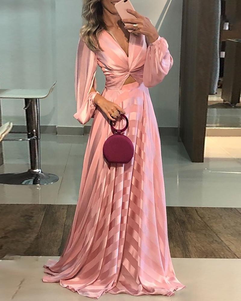

Striped Twisted Detail Slit Sleeve Maxi Dress, Pink