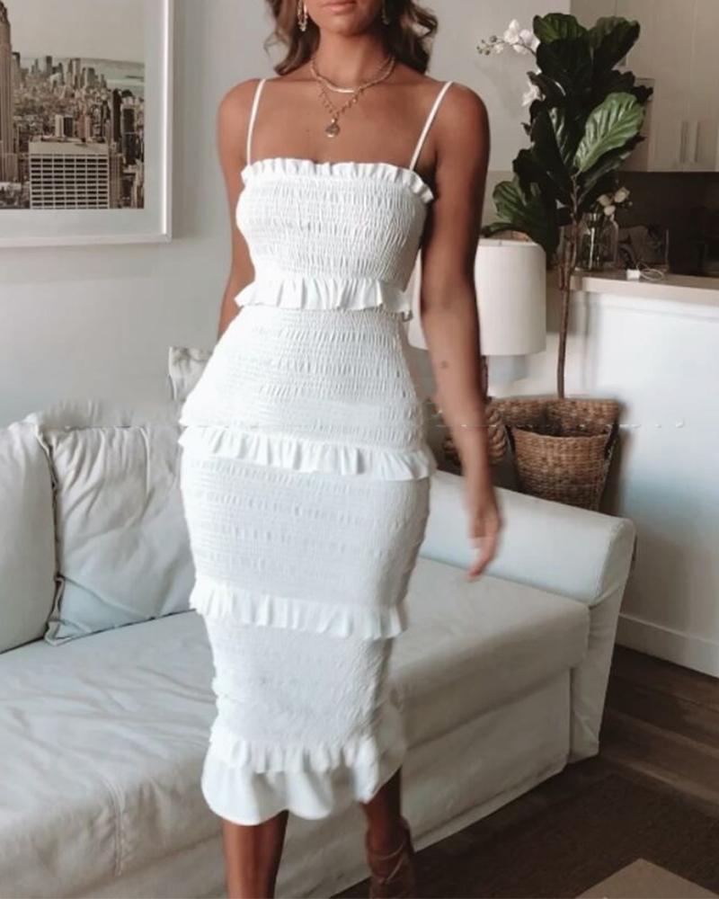 

Solid Tiered Bodyon Midi Dress, White