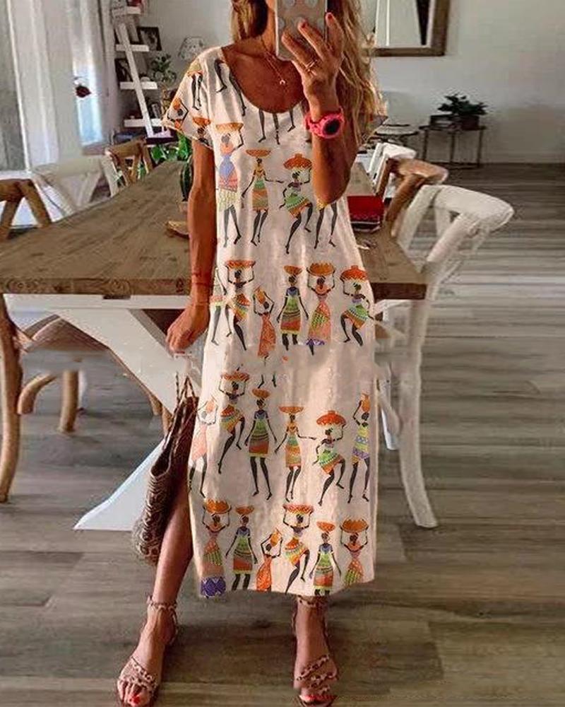 

African Ethnic Print Maxi Dress, Orange