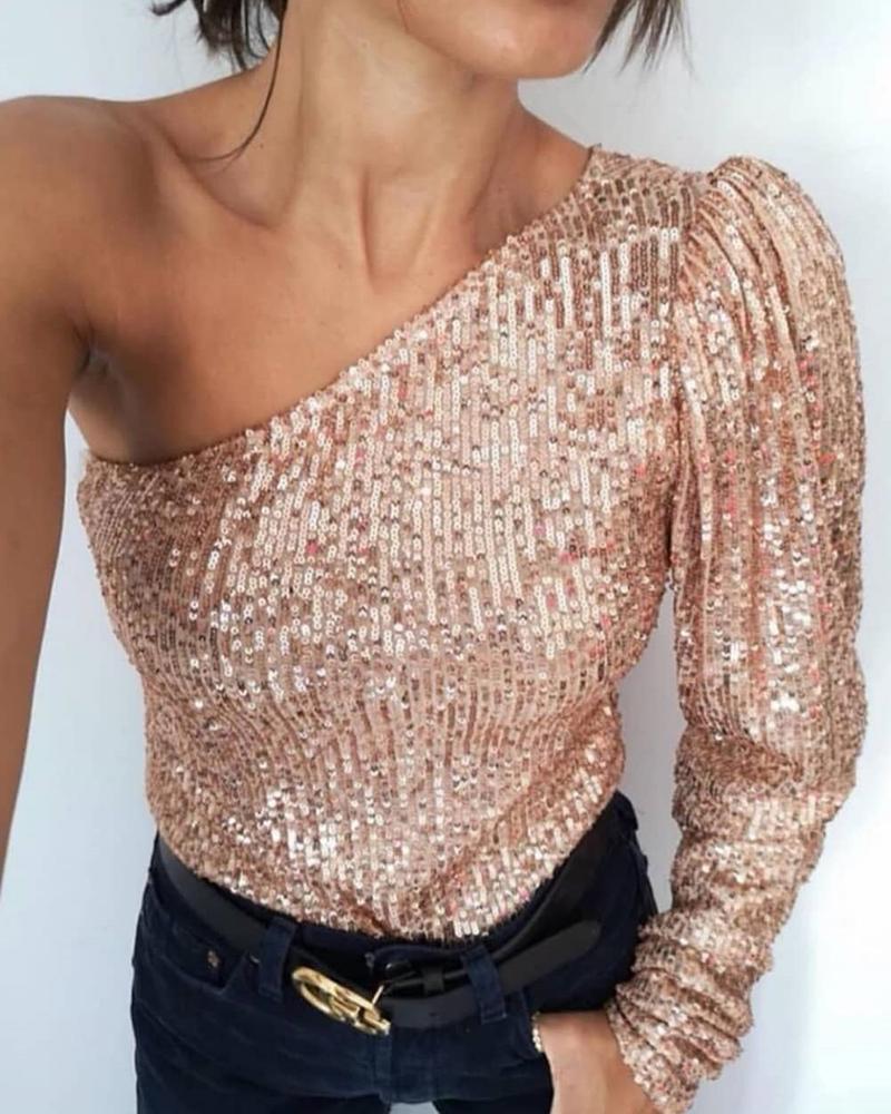 

Sequin One Shoulder Top