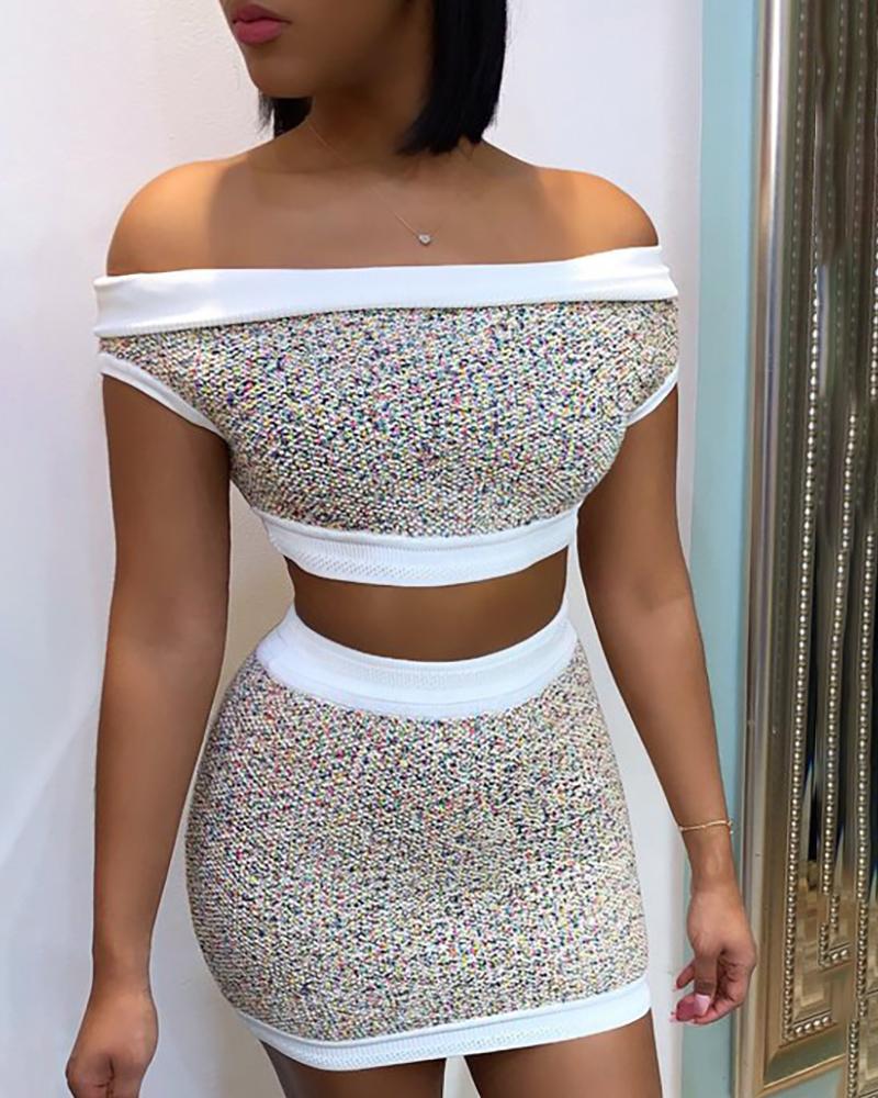 

Off Shoulder Crop Top & Skirt Sets, Khaki