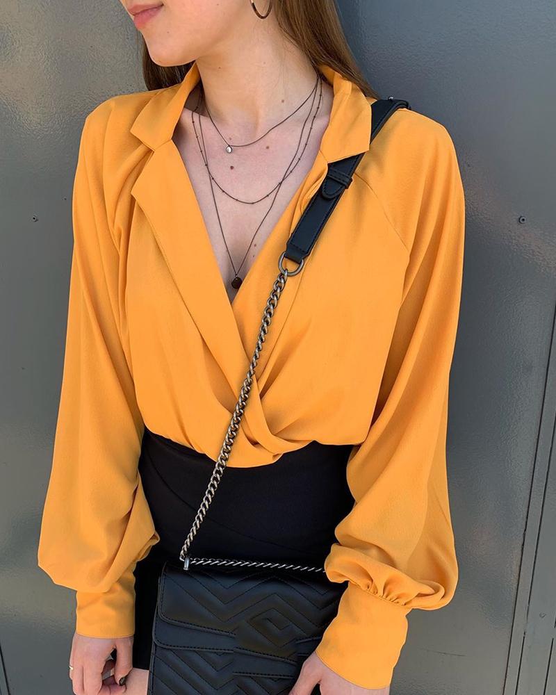 

Solid Lantern Sleeve Casual Shirt