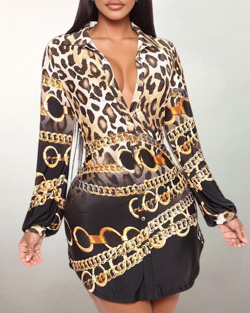 

Cheetah Chain Print Buttoned Shirt, Leopard