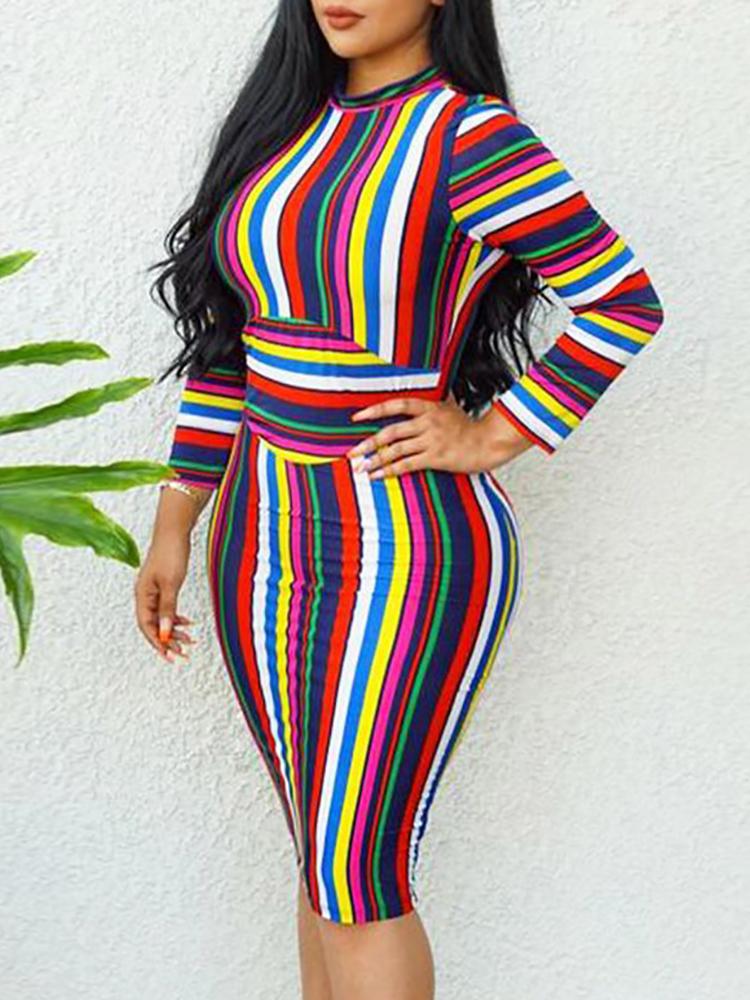 

Colorful Stripes Cutout Back Bodycon Dress