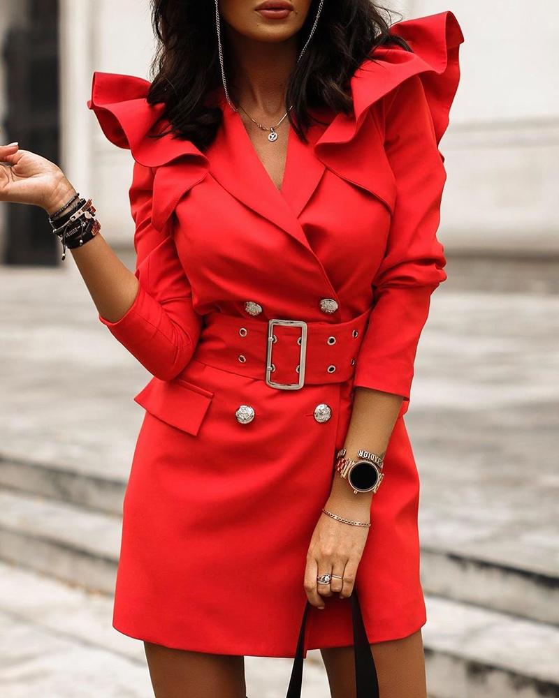 

Ruffled Double Breasted Work Dress, Red