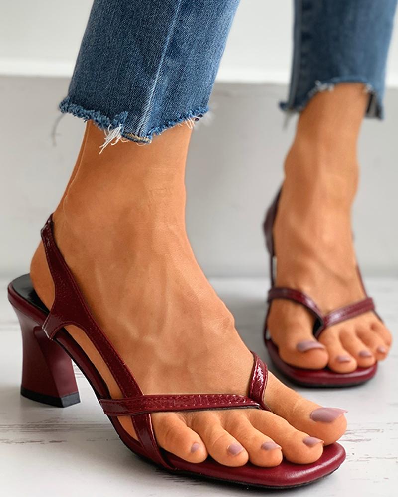 

Toe Post Cutout Solid Block Heels, Wine red