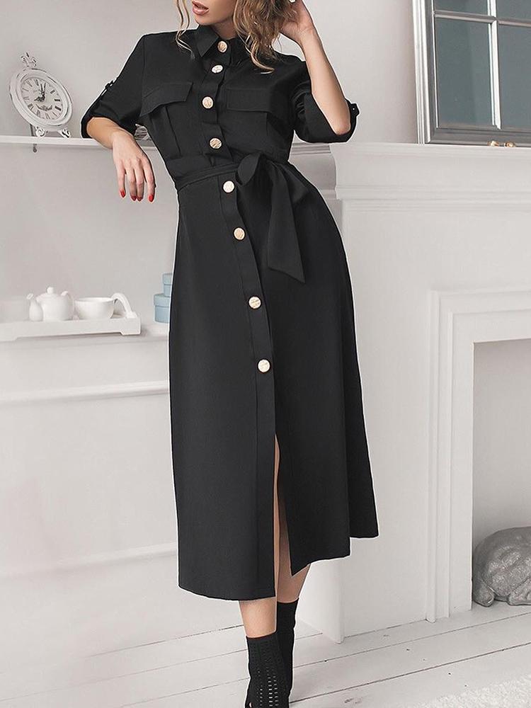 

Long Sleeve Buttoned Casual Shirt Dress
