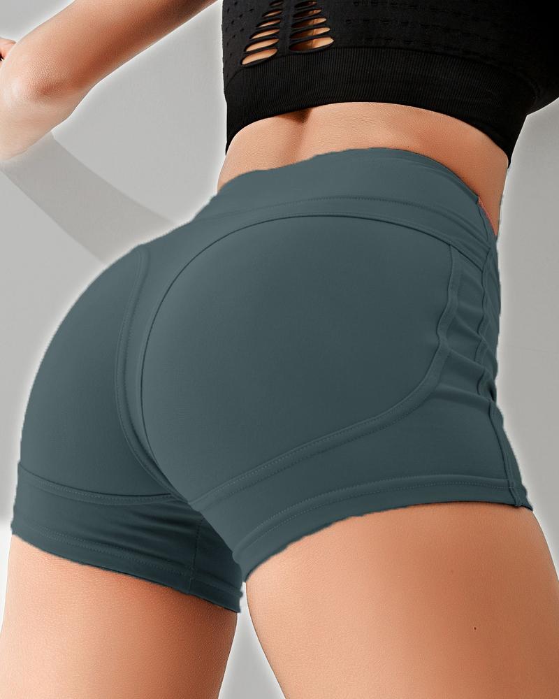 

High Waist Butt Lift Yoga Shorts, Dark green