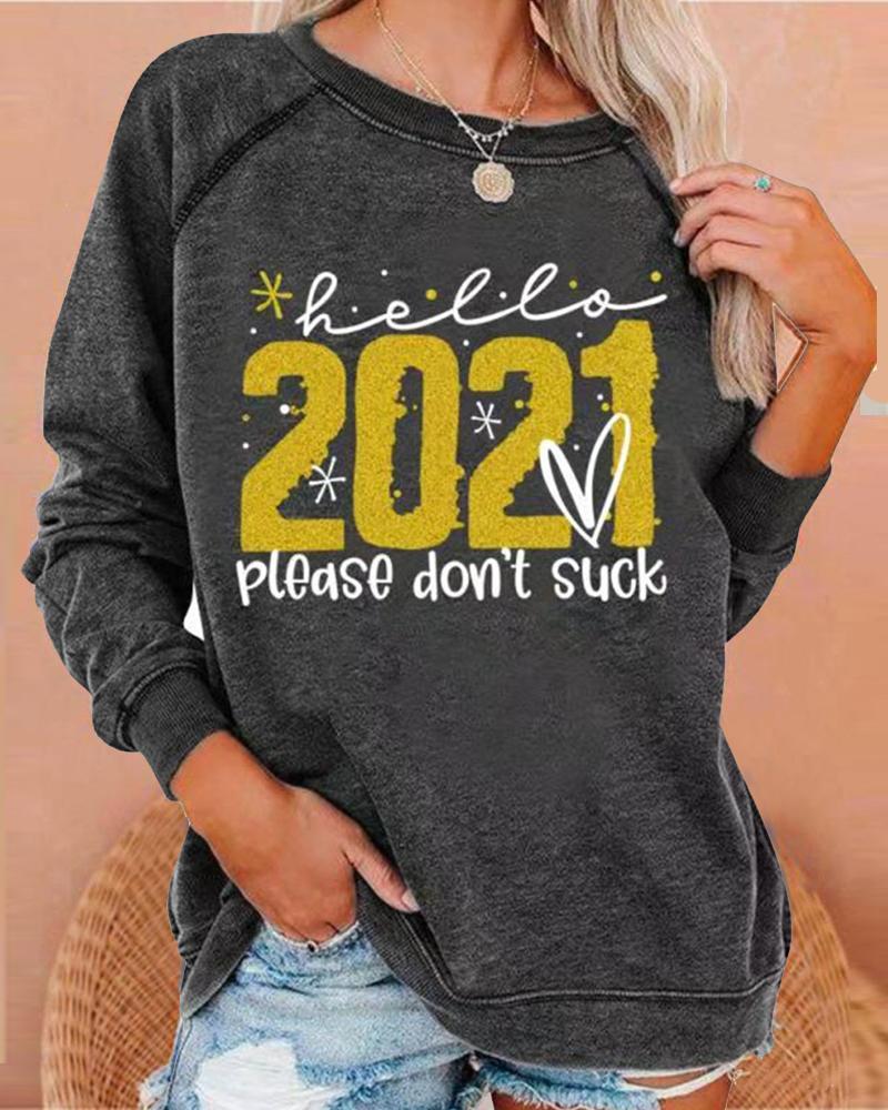 

Letter Print Long Sleeve Sweatshirt, Dark grey