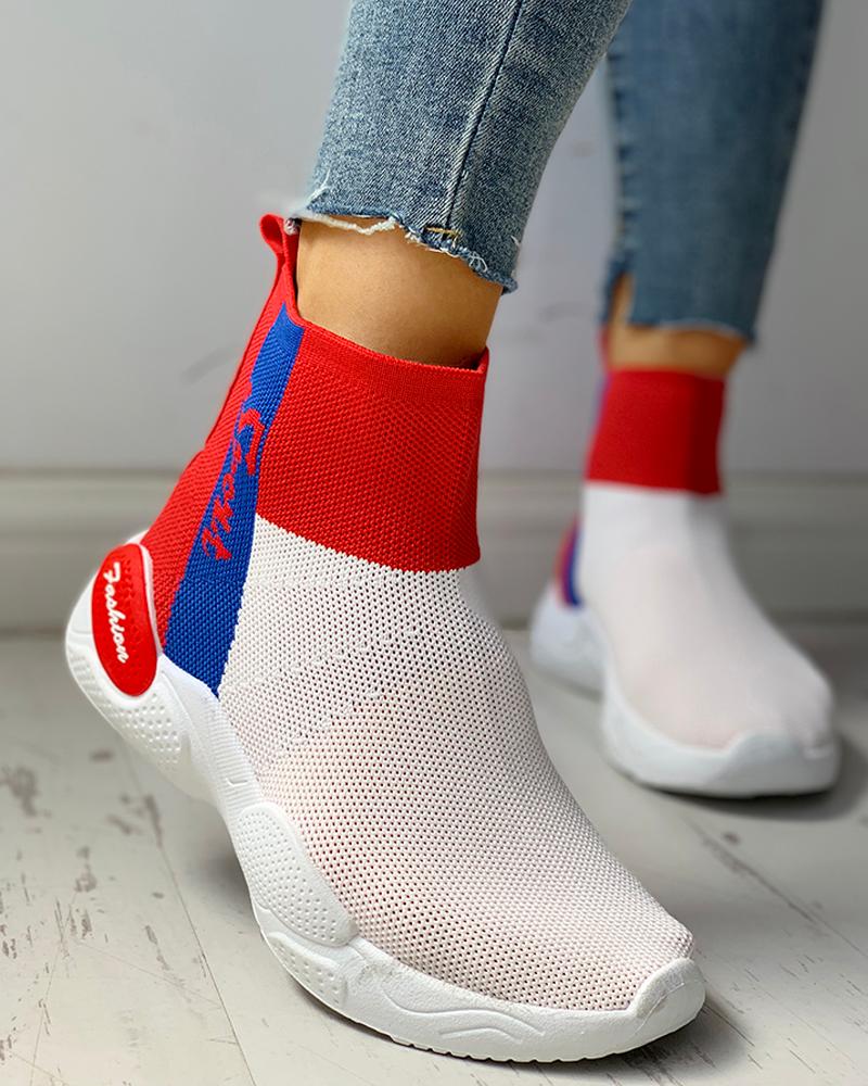 

Colorblock High-Top Breathable Casual Sneakers, White