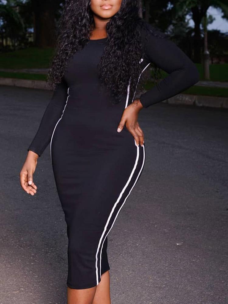 

Long Sleeve Striped Side Slinky Dress