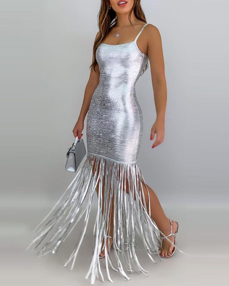 

Glitter Tassel Design Party Dress, Silver