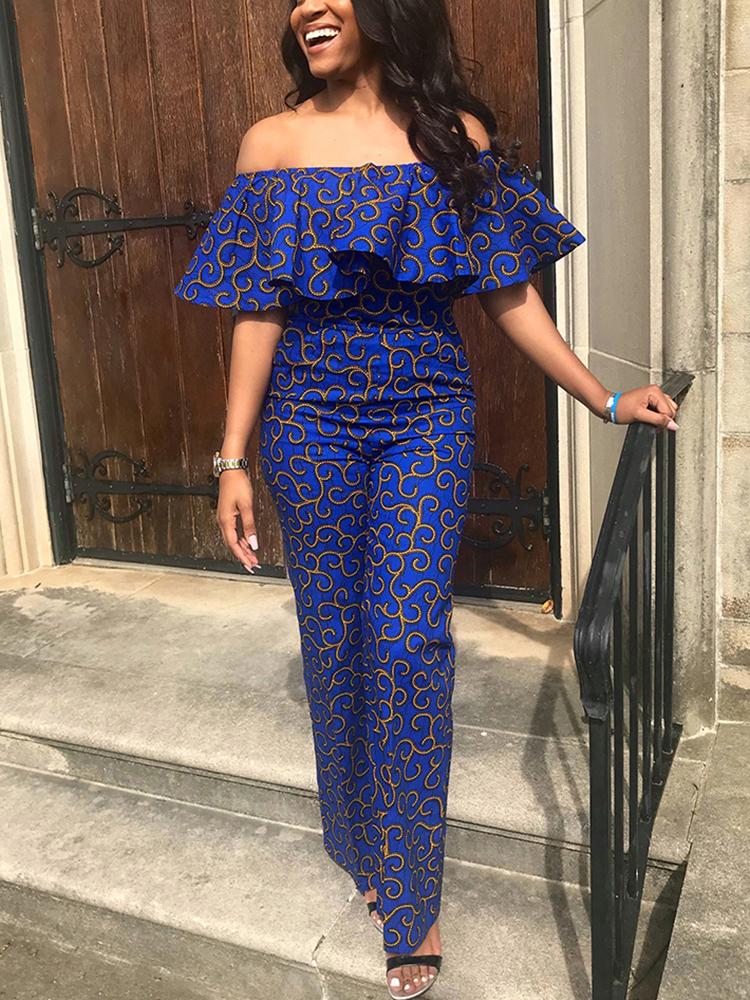 

Digital Print Flounce Off Shoulder Jumpsuit