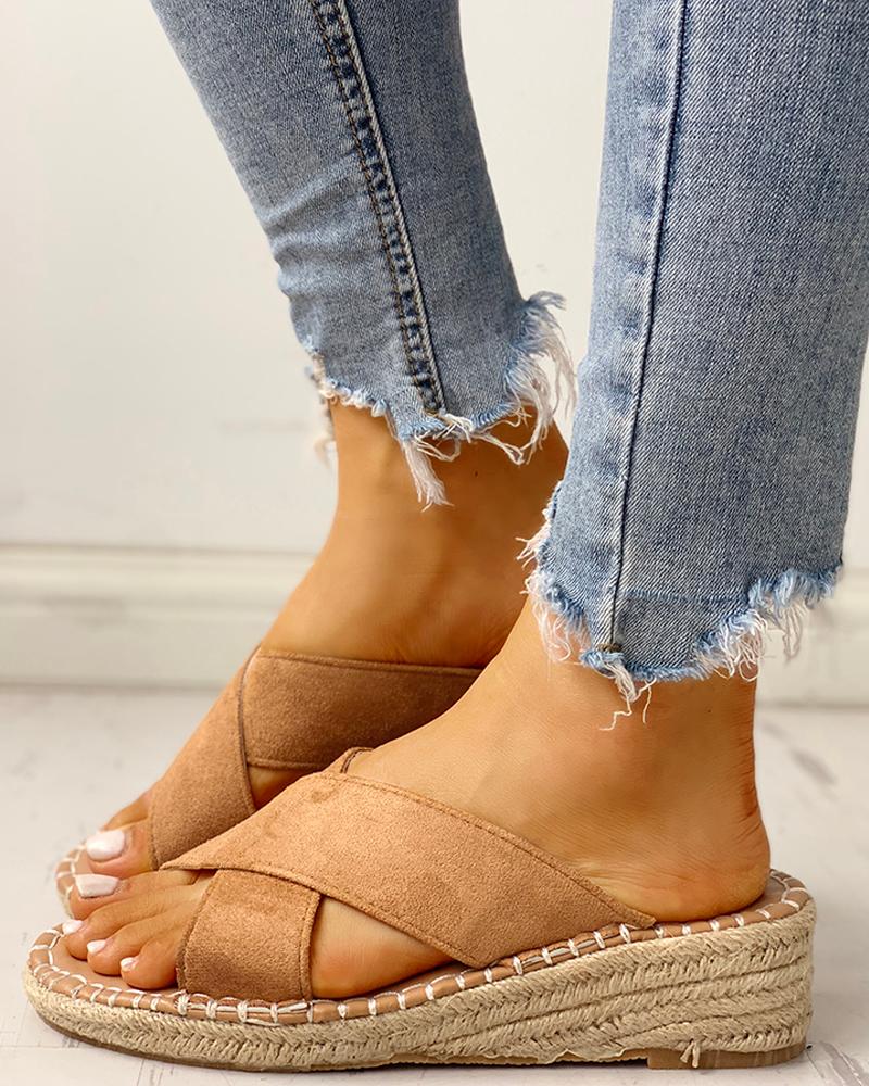

Crisscross Design Espadrille Sandals, Khaki