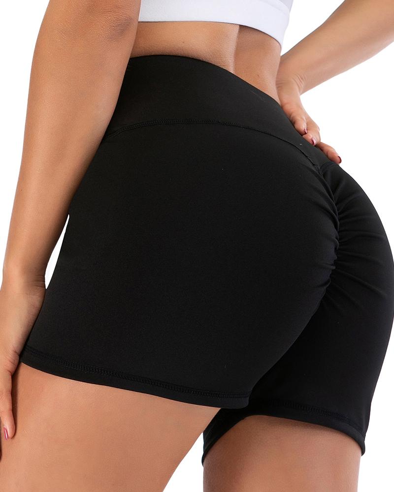 

High Waist Ruched Sporty Shorts, Black