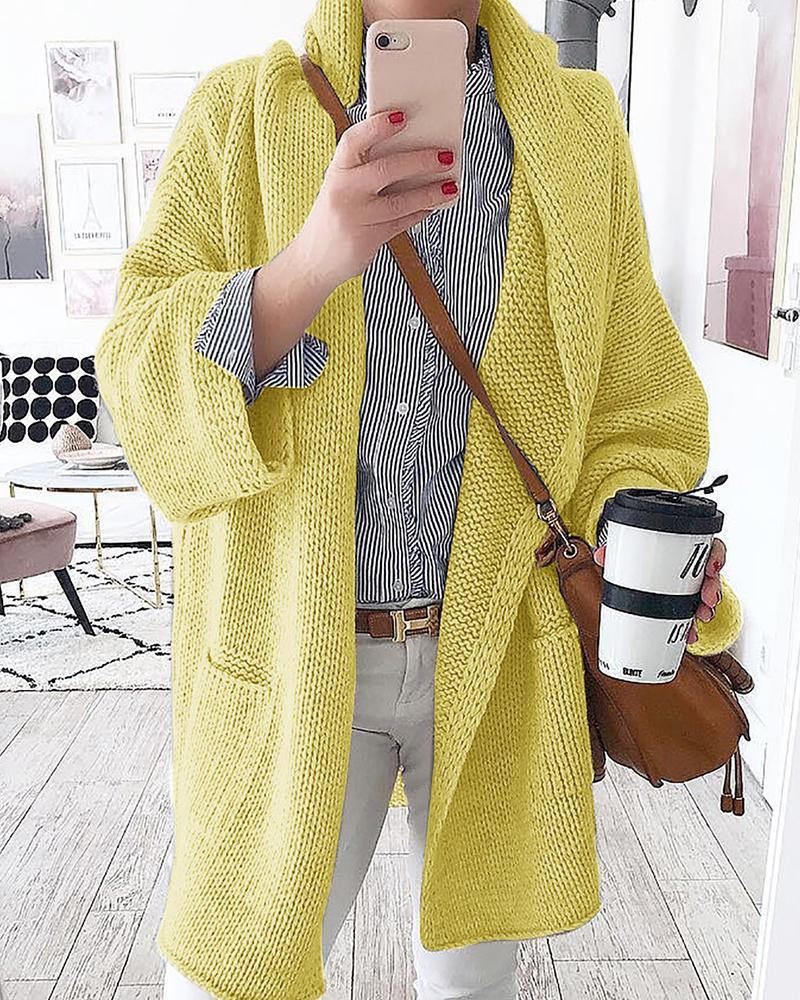 

Solid Loose-Knitted Overlap Cardigan, Yellow