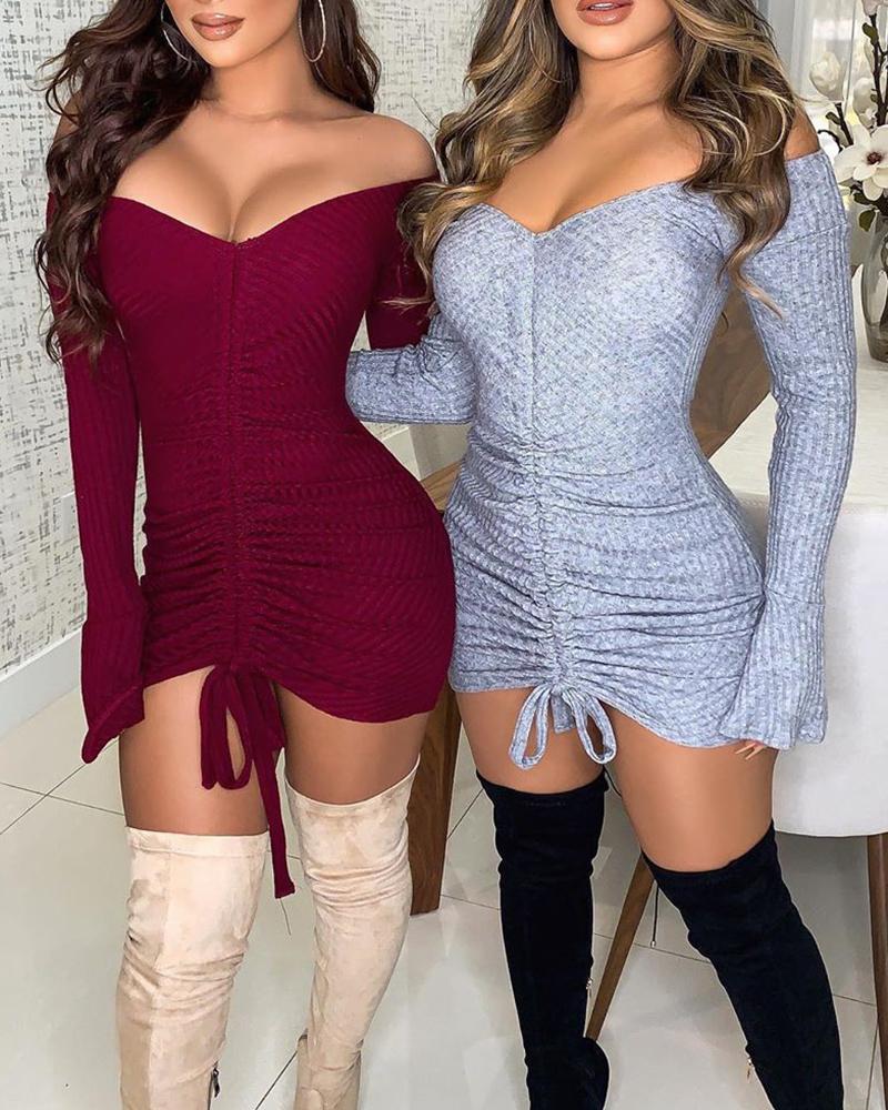 

Solid Color Lace-up Mini Dress, Gray
