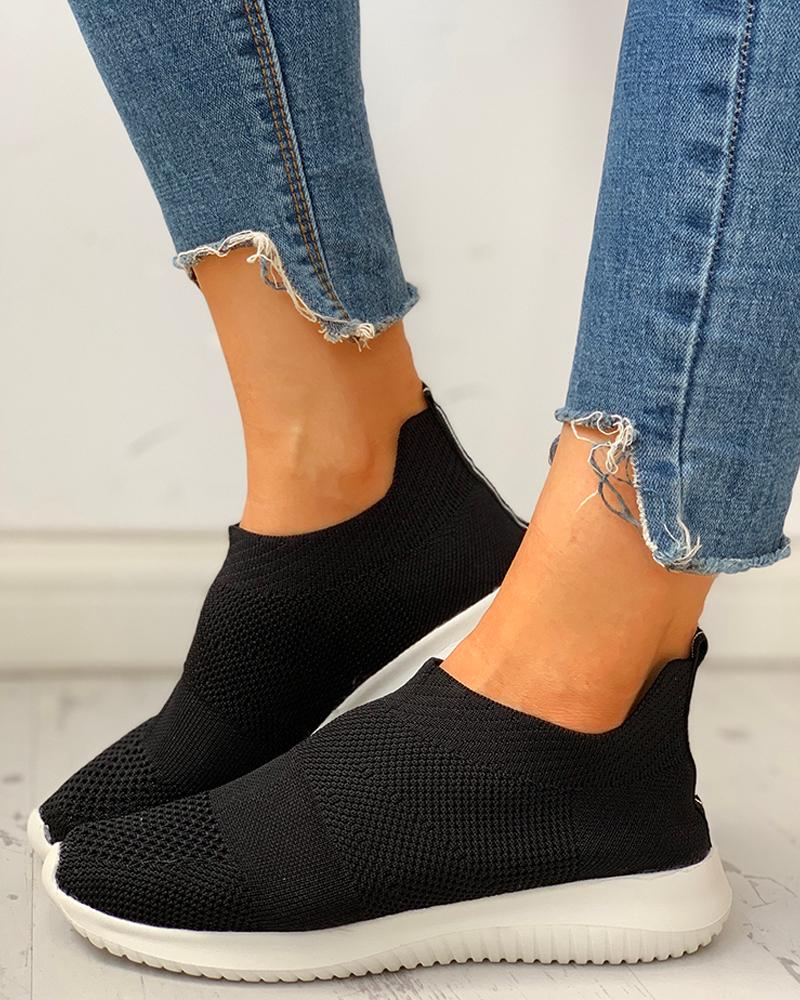 

Colorblock Breathable Casual Flat Sneakers, Black