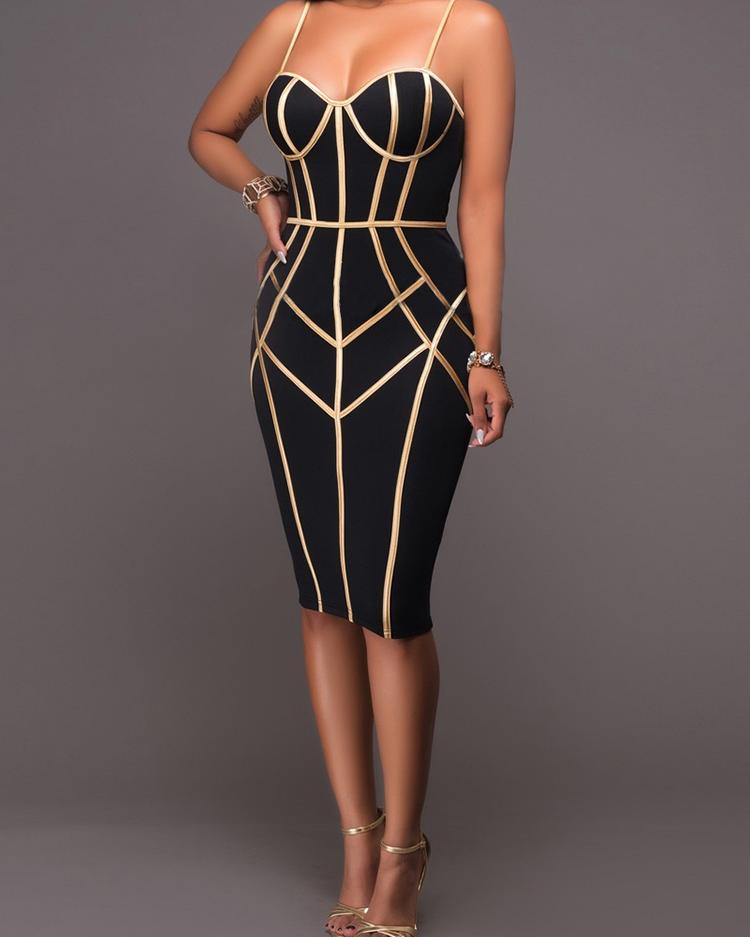 

Spaghetti Strap Contrast Binding Bodycon Dress, Black