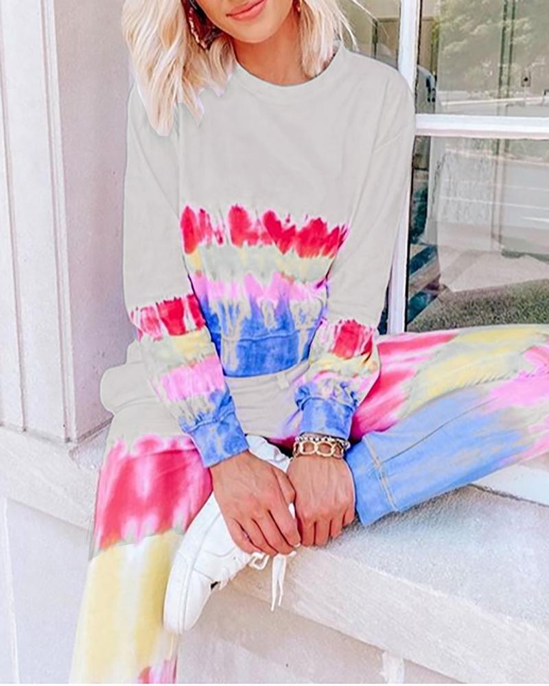 

Tie Dye Print Drawstring Pajamas Set, Dark blue