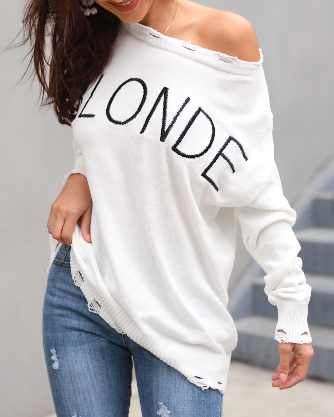 

Letter Print Fringe Hem Casual Sweaters