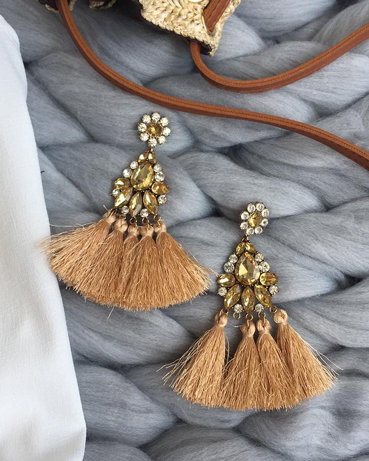 

Boho Retro Brown Long Tassel Drop Earring, Champagne