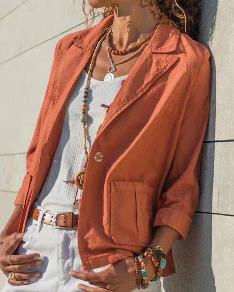 

Solid Open Front Casual Blazer, Orange