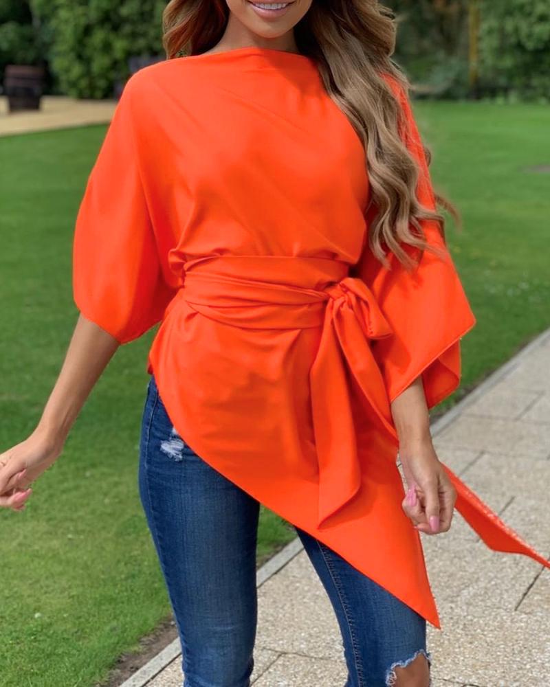 

Batwing Sleeve Irregular Casual Blouse, Orange