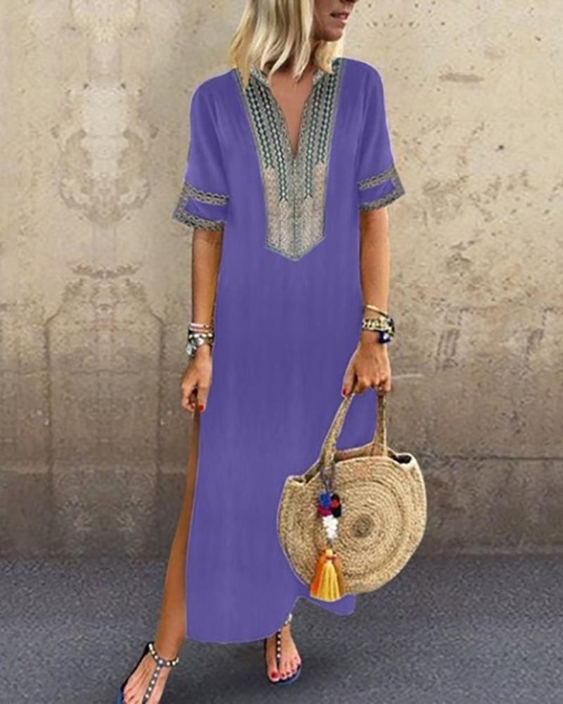 

Ethnic Print Insert Side Slit Casual Dress