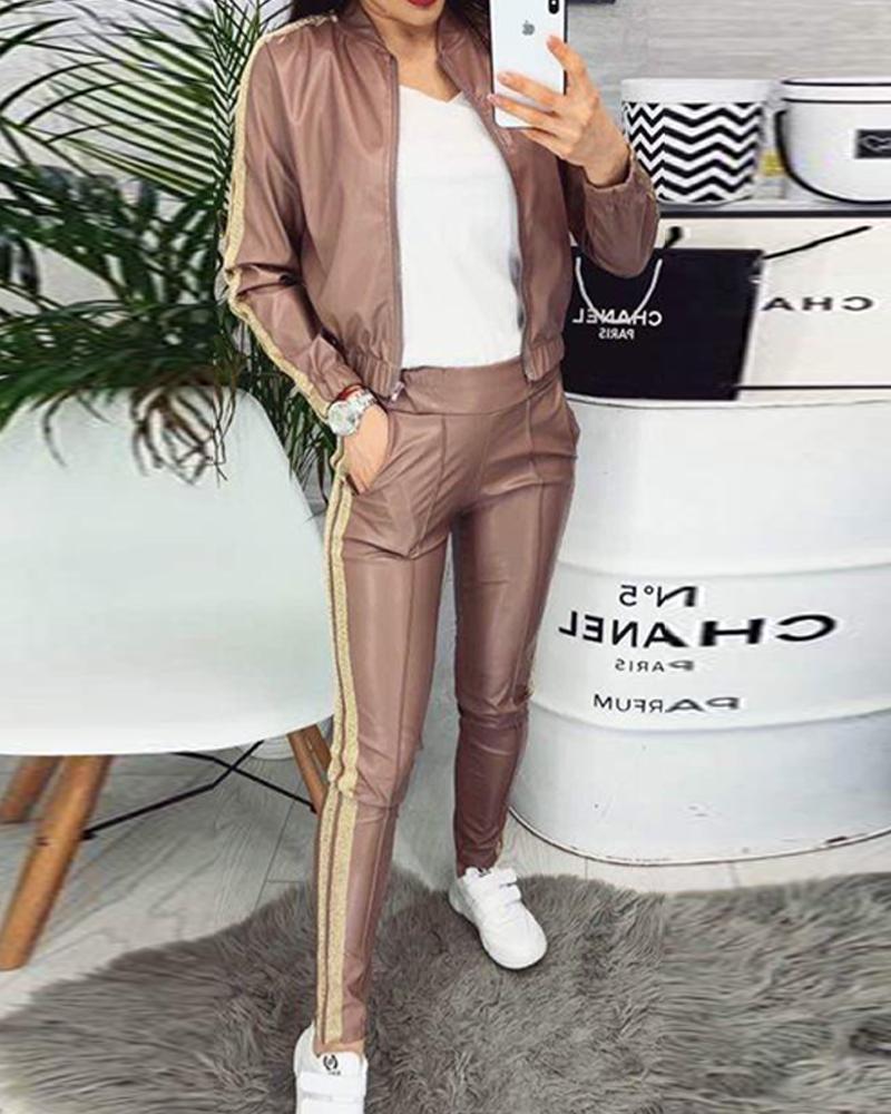 

Contrast Stripes Zip Front Tracksuit