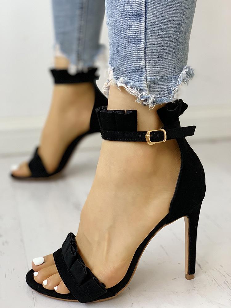 

Frilled Solid Color Thin Heeled Sandals