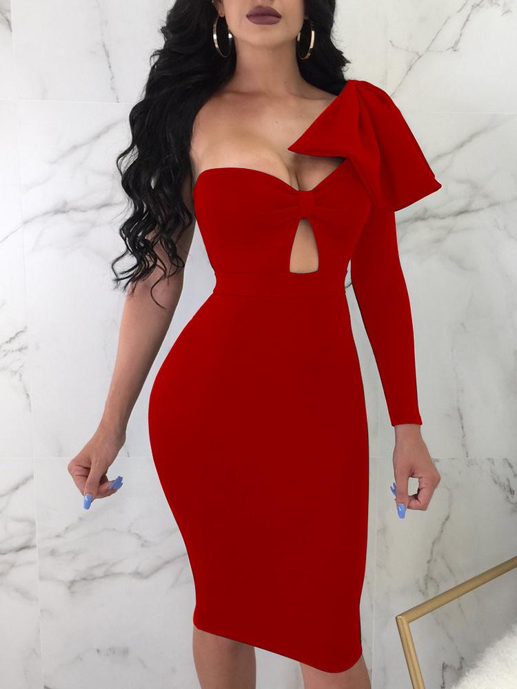

Exaggerate Bowknot Shoulder Cutout Bodycon Dress