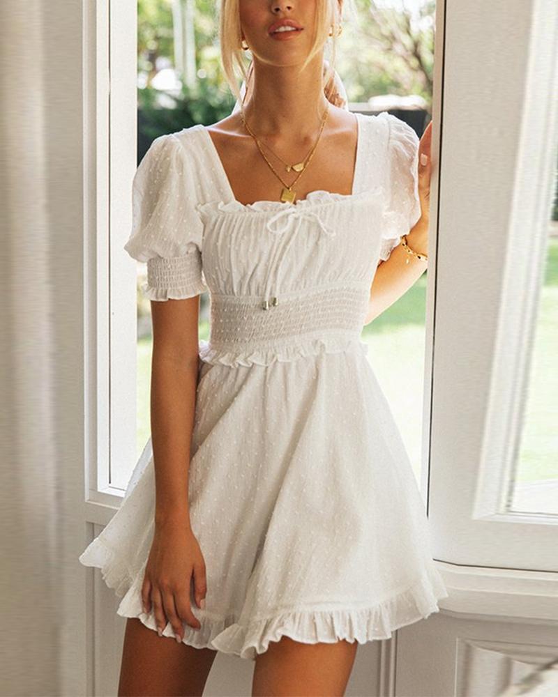 

Solid Puff Sleeeve Mini Dress, White