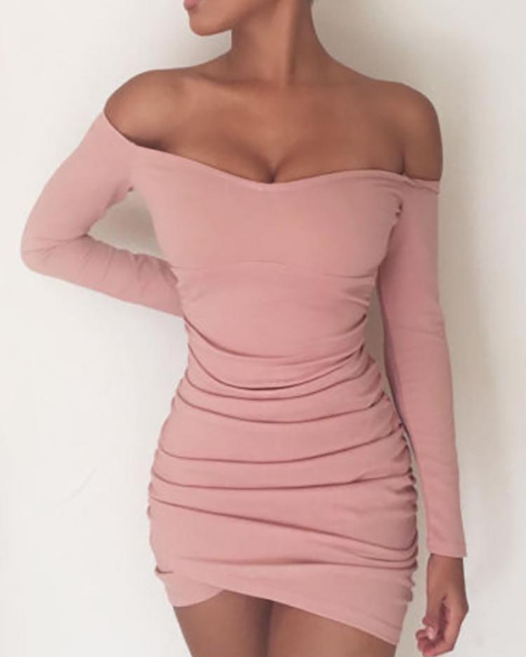 

Sexy Off Shoulder Ruched Bodycon Mini Dress, Gray;black