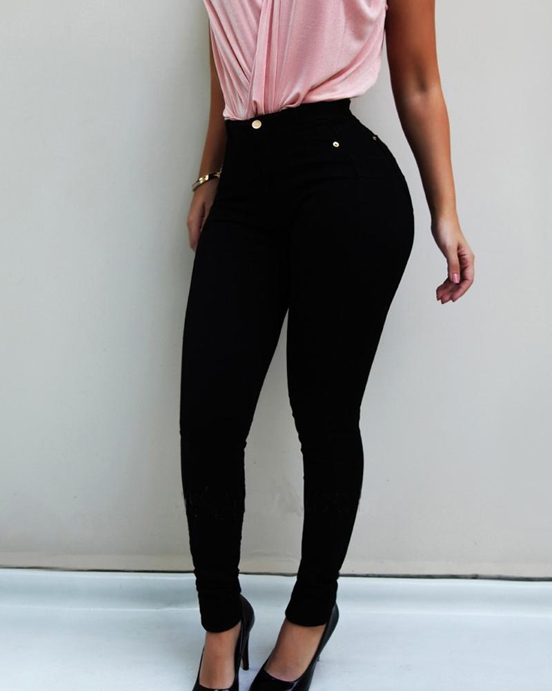 

High Waist Denim Pants, Black