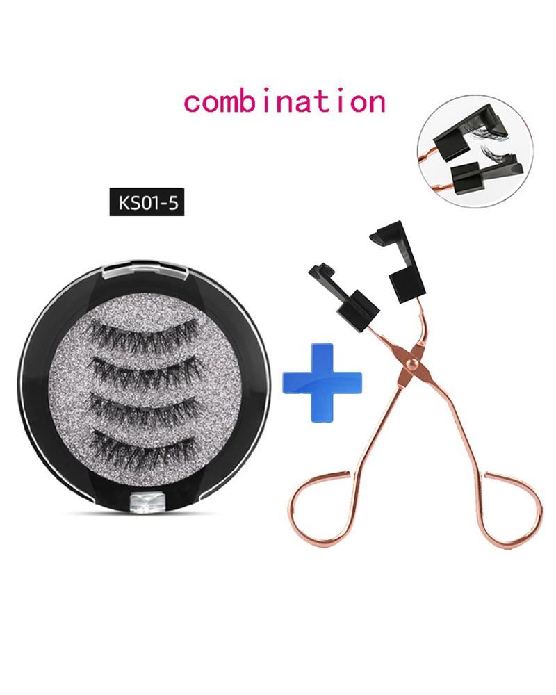 

3D Mink 5 Magnets Reusable False Eyelashes With 1PCS Eyelash Curler, Style2