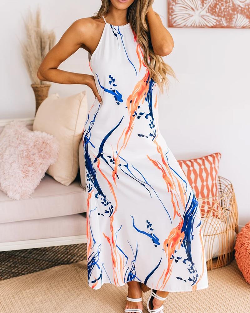 

Print Sleeveless Maxi Dress, White