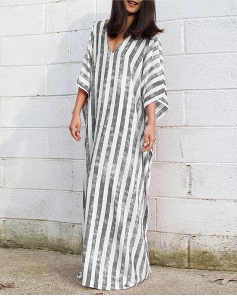 

Printed striped boho maxi women' dress, Gray